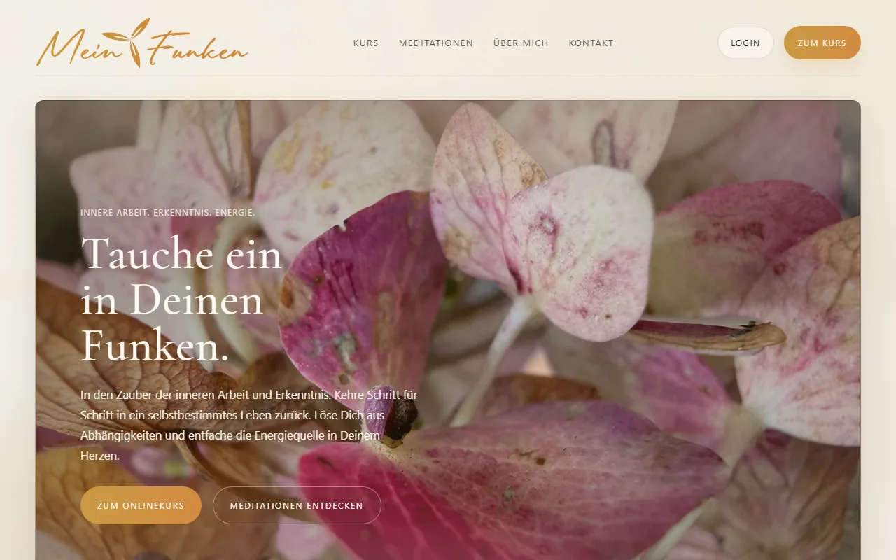 Startseite von meinfunken.de mit der Überschrift Tauche ein in Deinen Funken